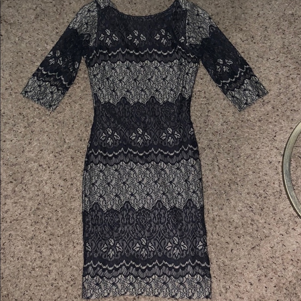 Blue and gray Lacey half sleeve cocktail dress